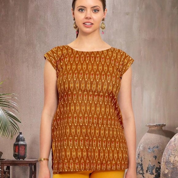 Vibrant Brown Printed Short Top | Muvvas Boutique - Picture 2 of 6